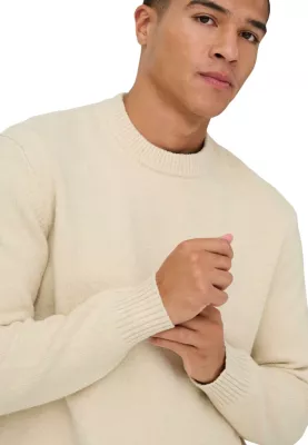 Xhemper për meshkuj Only & Sons Onsjames Rlx Crew Knit Noos 22033783, bezhë [Madhësia: S]