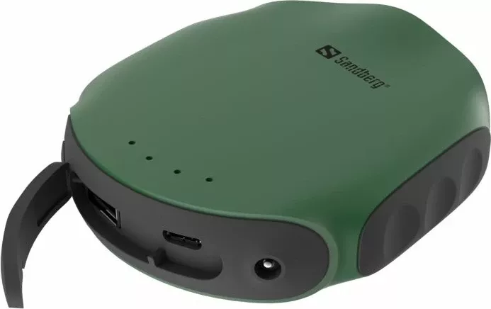 Powerbank Sandberg Survivor 420-60 10000 mAh (37 Wh) IPX6 me dritë LED dhe busullë, e gjelbër/zezë, me kabllo microUSB 30 cm + karabinë