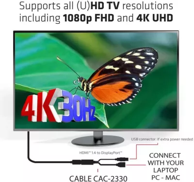 Adapter HDMI në DisplayPort Club3D, 0.18m, 4K, i zi