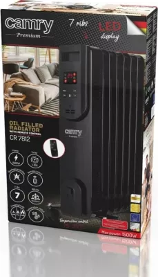 Ngrohës elektrik me vaj Adler, 7 elemente, 1500 W, i zi