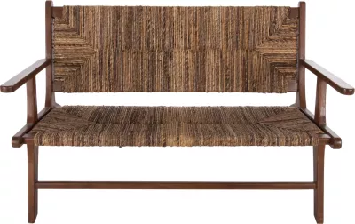 Divan për jashtë 2-vendësh, dru teak, litar banane, 120x76x68,5 cm