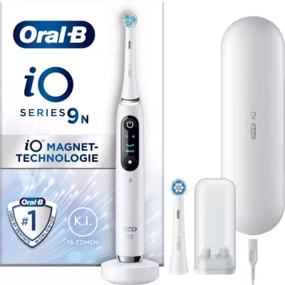 Furçë dhëmbësh elektrike, Oral-B, iO 9N 408383, teknologji magnetike iO, ekran interaktiv, sensor presioni, e bardhë, me bazë karikimi dhe kuti udhëtimi