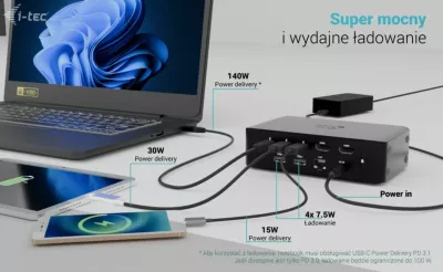 Kasë i-tec Thunderbolt 5 Quattro Display Docking Station, 5x USB, 2.5G LAN, Power Delivery 140W, e zezë