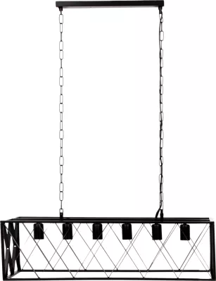 Llambë varëse tavani, kornizë metali e zezë, FH4128, 6 drita, 77.5x25x101 cm
