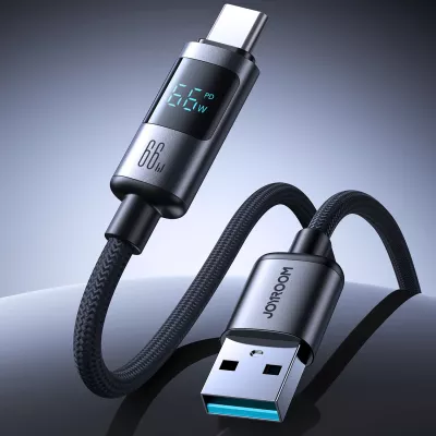 Kabllo Joyroom S-A16 Pro Prism Series USB-A në USB-C, 1.2m, 66W, me ekran, e zezë