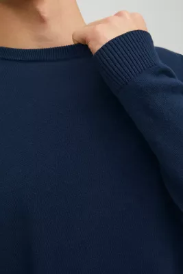 Xhemper për meshkuj Jack & Jones JJEBASIC Knit Crew Neck 12137190, i kaltër i errët [Madhësia: XS]