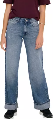 Xhinse të gjera për femra Only ONLELLA MW WIDE FOLD UP DNM TAI519 NOOS 15344976, blu denim [Madhësia: M]