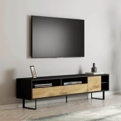 Komodinë TV Skye Decor, ngjyrë e zezë dhe lis, Luga