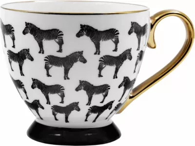 Filxhan Safari, porcelan New Bone China, i bardhë, detaje të zeza e të arta, 11x11x9cm