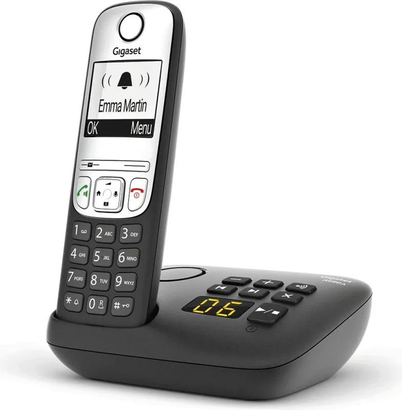 Telefon fiks pa kabllo Gigaset A690A, regjistrues automatik, libër telefoni 100 kontakte, i zi
