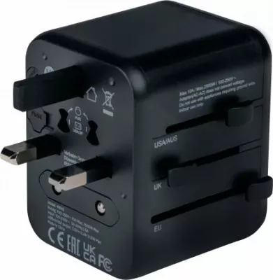 Adapter udhëtimi universal Verbatim UTA-01, 2x USB-A, 100-250V, 180+ shtete, i zi