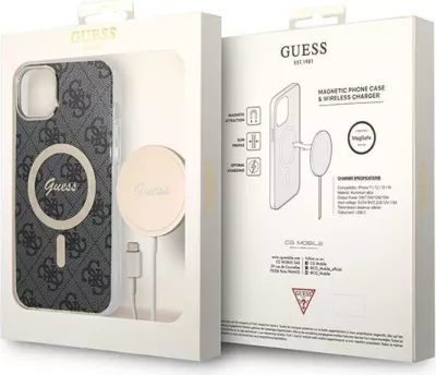 Set mbështjellës Guess GUBPP14SH4EACSK me karikues wireless për iPhone 14 6.1", i zi, MagSafe