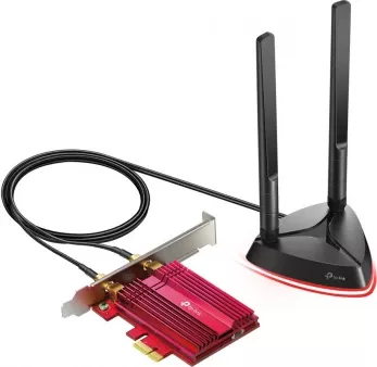 Kartë rrjeti Wi‑Fi PCIe, TP-Link Archer TX3000E, AX3000 Wi‑Fi 6 me bazë magnetike antenash dhe Bluetooth 5.0, e zezë