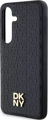 Mbështjellës DKNY Leather Pattern Metal Logo MagSafe për Samsung Galaxy S24+, i zi