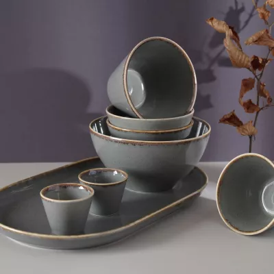 Pjatë pice Porland Seasons Stone Ø320 mm, porcelan, gri e errët, set 6 copë