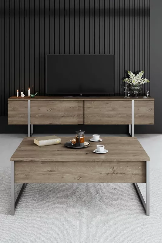 Set mobiljesh për dhomë dite, ngjyrë arre dhe argjendi, Hanah Home Luxe