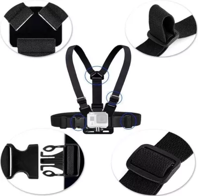 Mbajtës gjoksi për kamera sportive, Hurtel, 360° tripod rrotullues, qëndrim telefoni, i rregullueshëm, e zezë