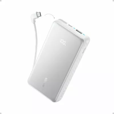 Powerbank Anker Zolo A110E 20000 mAh 22.5W me kabllo USB-C të integruar, e bardhë