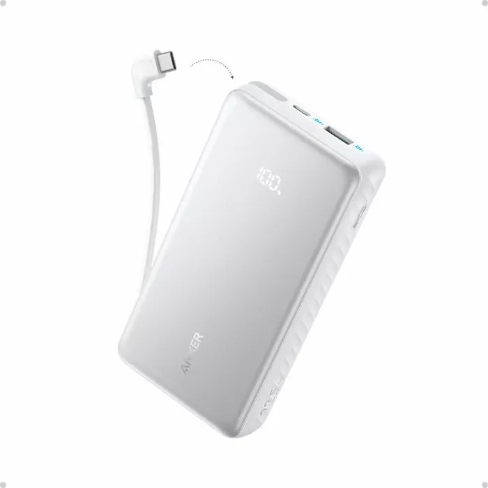 Powerbank Anker Zolo A110E 20000 mAh 22.5W me kabllo USB-C të integruar, e bardhë