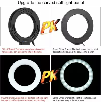 Llambë unazë LED Puluz PU391 me bazë të rregullueshme, 6.5W, tripod i vogël, e bardhë