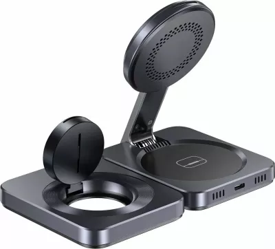 Stacion karikimi Unitek P1300AGY01 3-në-1 Qi2 15W me kabllo USB-C 1.5 m, gri