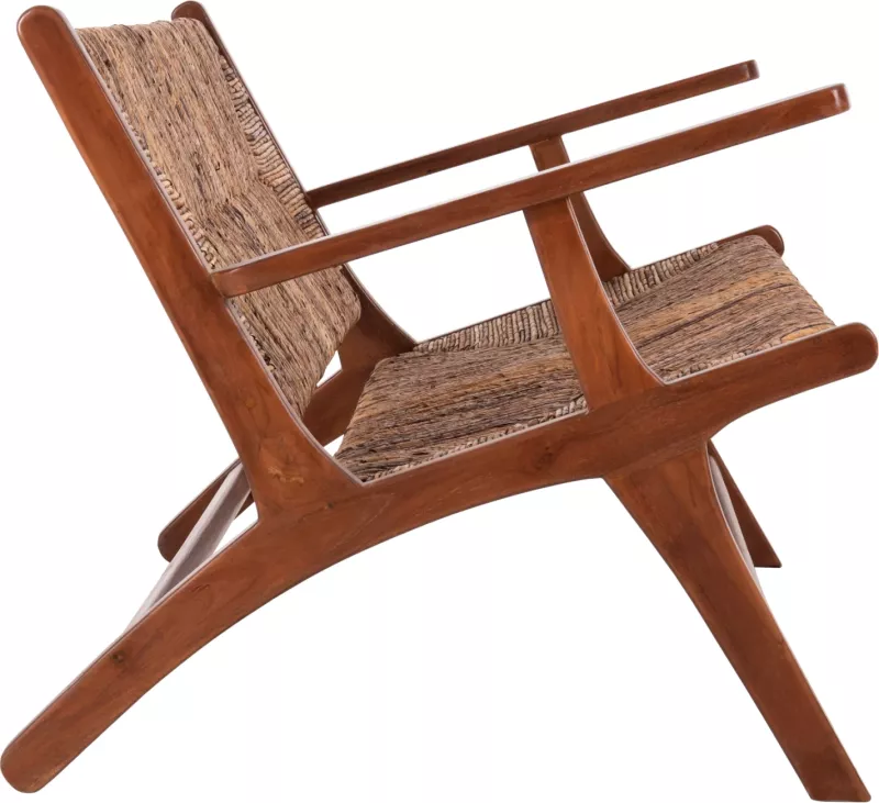 Divan për jashtë 2-vendësh, dru teak, litar banane, 120x76x68,5 cm