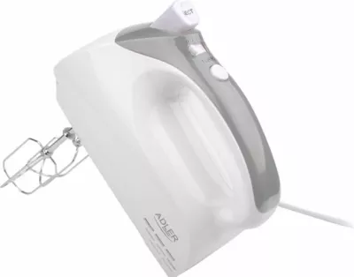 Miksër dore ADLER AD4201G 300W, 5 shpejtësi, Turbo, me rrahëse dhe grep brumi, bardhë