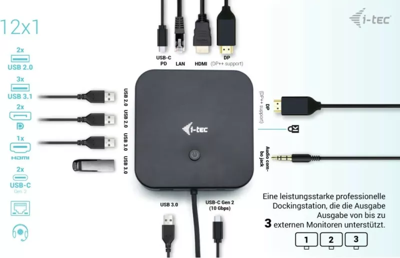 Docking station I-Tec USB-C HDMI Dual DP, 100W, 3x 4K, 10Gbps, i zi