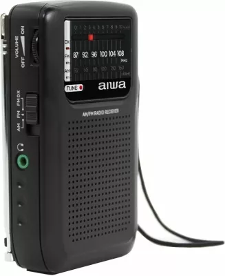 Radio portative AM/FM Aiwa RS-33, tunim analog ETS, altoparlant i integrum, dalje 3.5mm, me 2x AA, e zezë, set me kufje dhe këllëf