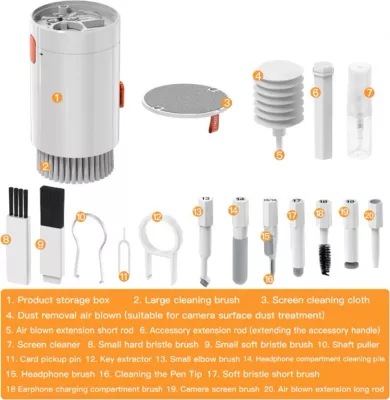 Set pastrimi multifunksional Hurtel Full-Pro clean pen 20 në 1, për kufje, tastierë dhe ekran, Bardhë