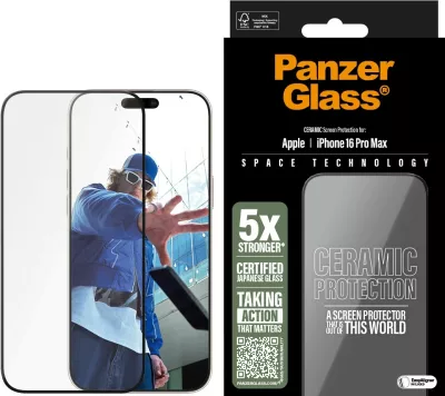Mbështjellës ekran PanzerGlass ceramic për iPhone 16 Pro Max, transparent