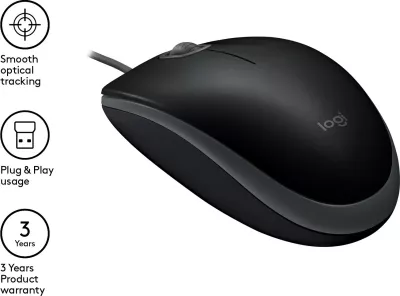 Maus Logitech M110 Silent, Ambidextrous, Optical, USB Type-A, 1000 DPI, Black