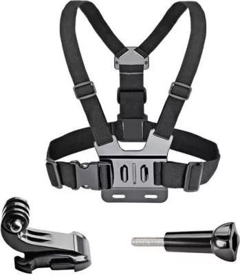 Mbajtës gjoksi për kamera sportive, Hurtel, 360° tripod rrotullues, qëndrim telefoni, i rregullueshëm, e zezë
