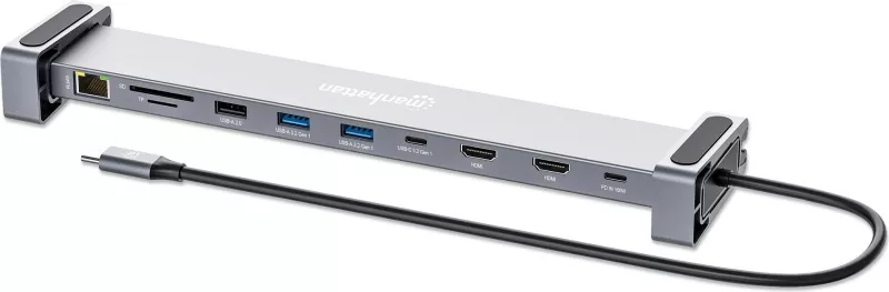 Docking station MANHATTAN 10-in-1 4K USB-C PD, 2xHDMI, gri