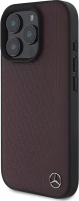 Mbështjellës Mercedes MB Wood Imitation Leather MagSafe për iPhone 16 Pro, Kuq