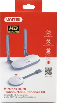 Nadajnik dhe marrës HDMI pa tela Unitek, zgjatje deri në 50m, bardhë