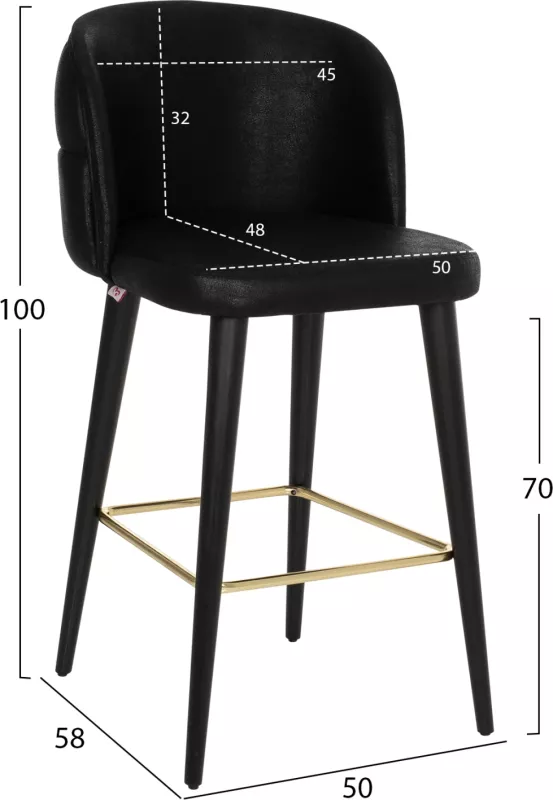 Karrige për bar profesionale MARCELLO FH9280.14, lëkurë nubuck, dru, e zezë, 50x58x100H cm