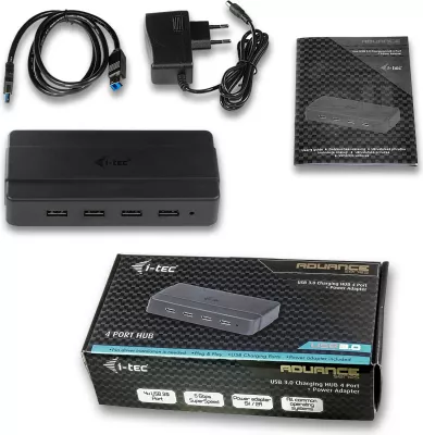 HUB USB I-Tec 4 porta, USB 3.0, me adapter rryme, i zi