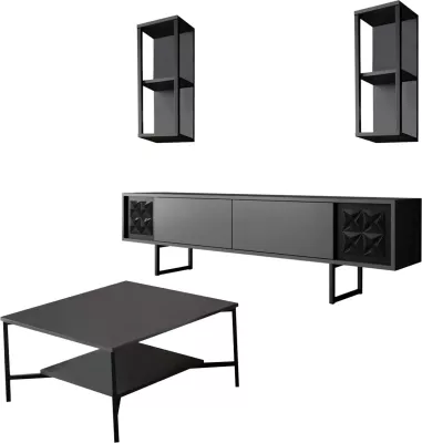 Set mobiljesh për dhomë dite Skye Decor, linjë e zezë, anthracite, e zezë