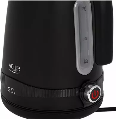 Çajnik elektrik ADLER AD1295b 1.7L me LCD, temperaturë të rregullueshme, 1850-2200W, i zi