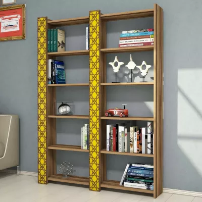 Raft librash Skye Decor City 2, ngjyrë arre dhe e verdhë