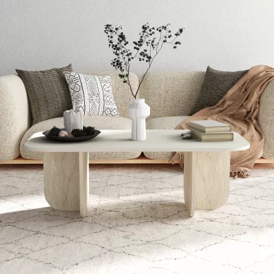 Tavolinë kafeje Skye Decor, ngjyrë sandstone dhe travertin