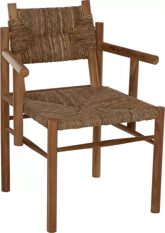 Karrige me krahë FH9378, dru TEAK & rush-matt, natyrale, 53x55x82 cm