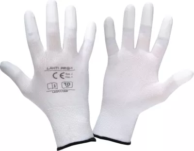 Doreza pune LAHTI PRO L231107K, PU fingertip, madhësia 7, të bardha