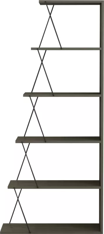 Raft librash MINI TARS FH2241.13, melaminë gri ulliri, shufra metali të zeza, 65x22-24x146H cm