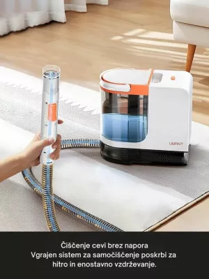 Pastrues i thellë me ujë të nxehtë për qilima dhe tapiceri Uwant B300 Pro 18000 Pa 600 W depo 1.2/1.4 L, me aksesorë + pastrues tekstili 500 ml, bardhë/portokalli