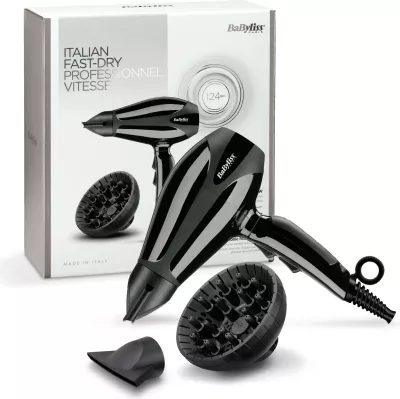 Tharëse flokësh BaByliss 6715DE 2400W me difuzor, motor AC profesional, e zezë