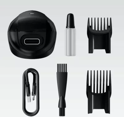 Trimmer flokësh dhe mjekre Feel-Maestro MR-640, bateri 600 mAh 120 min, rregullim 0.5–20 mm me 10 pozicione, USB-C, përdorim i thatë, i zi, set me 2 krehra