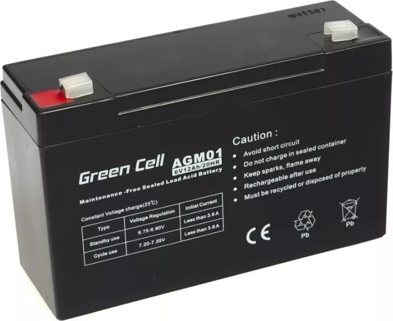 Bateri Green Cell AMG, 6V, 12Ah, e zezë