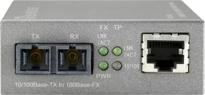 Konvertues media LevelOne RJ45 në SC, Fast Ethernet, Single-Mode Fiber, 20km, Gri